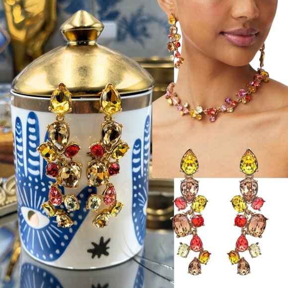 🆕 OSCAR DE LA RENTA 🧿 NWOT Scramble Crystal-Embellished Earrings - Topaz Multi - Picture 1 of 16